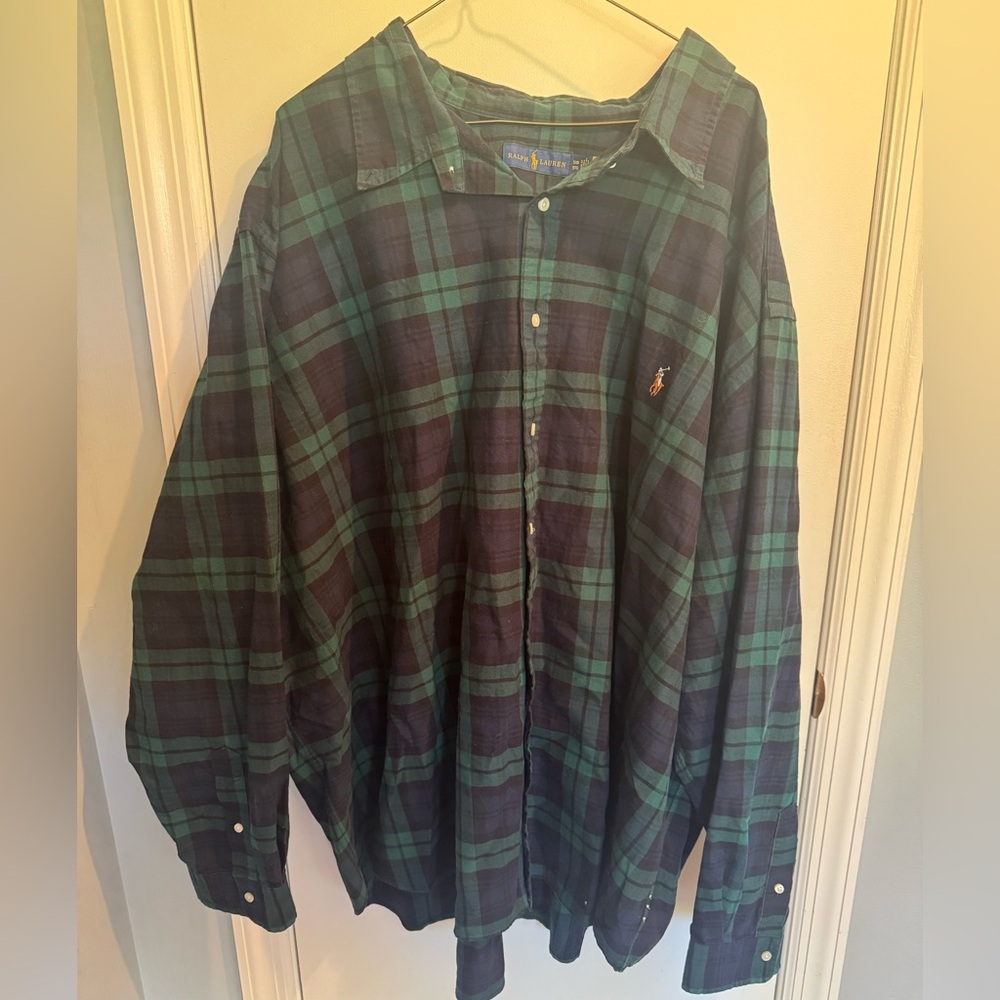Ralph Lauren Navy and Green Black Watch Checkered Shirt 100% cotton